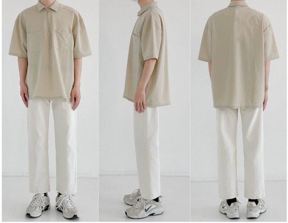 Thin Lapel Zipper Polo Shirt