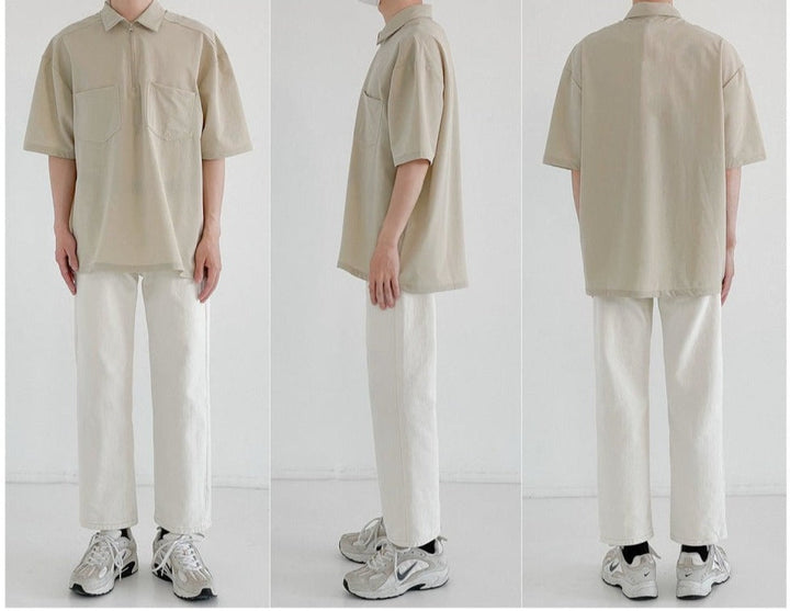 Thin Lapel Zipper Polo Shirt