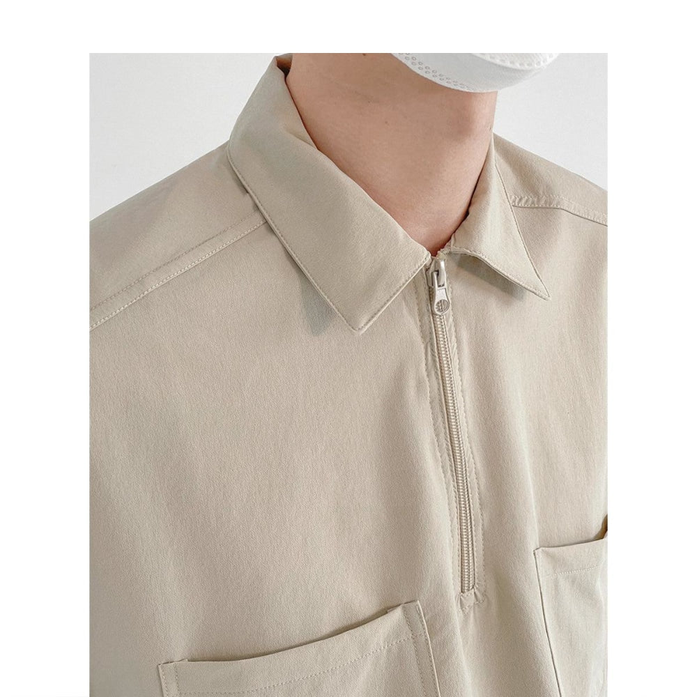 Thin Lapel Zipper Polo Shirt