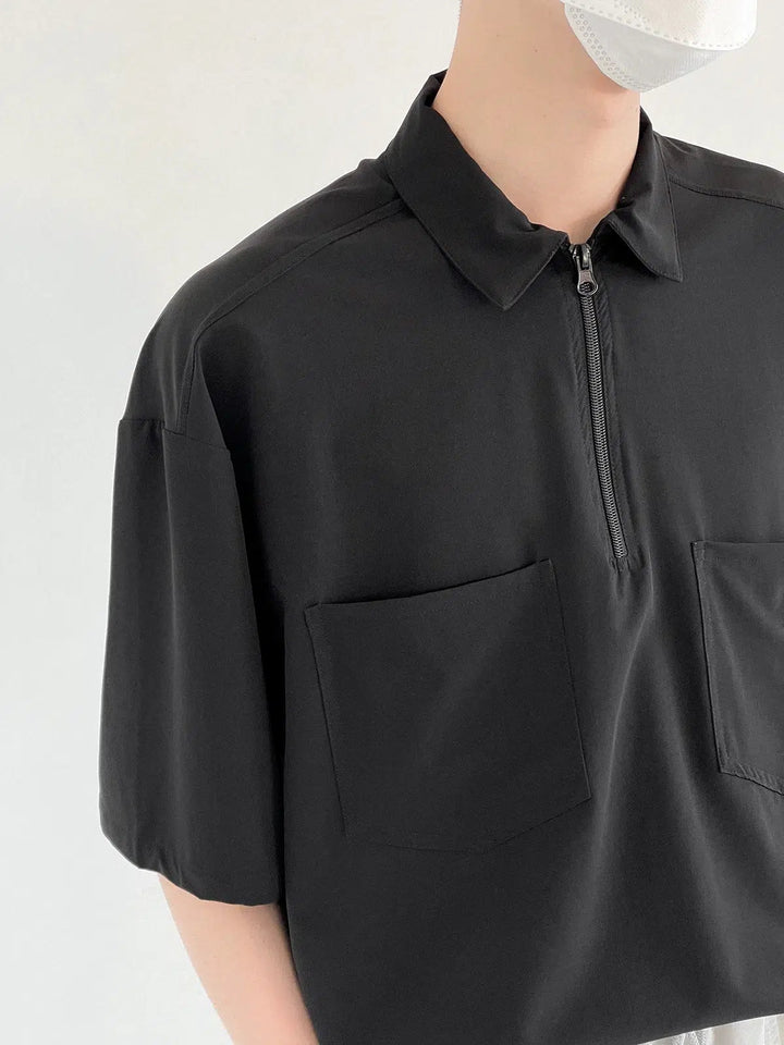 Thin Lapel Zipper Polo Shirt