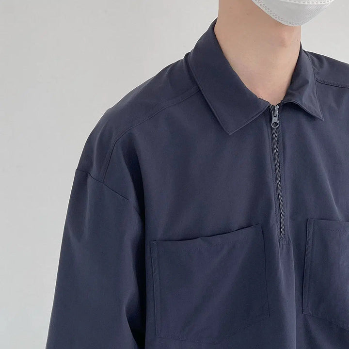 Thin Lapel Zipper Polo Shirt