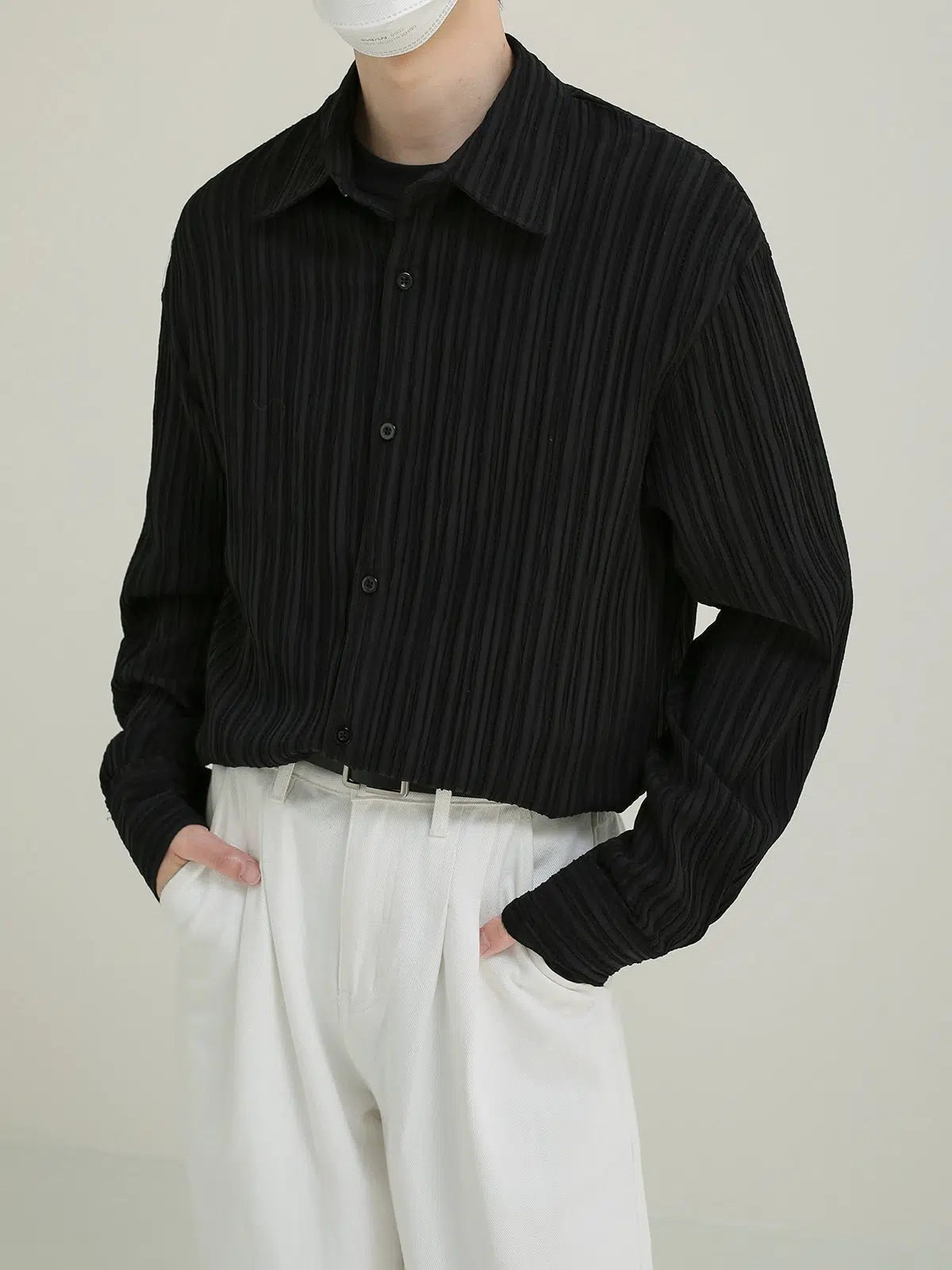 Thin Pleated Striped Shirt