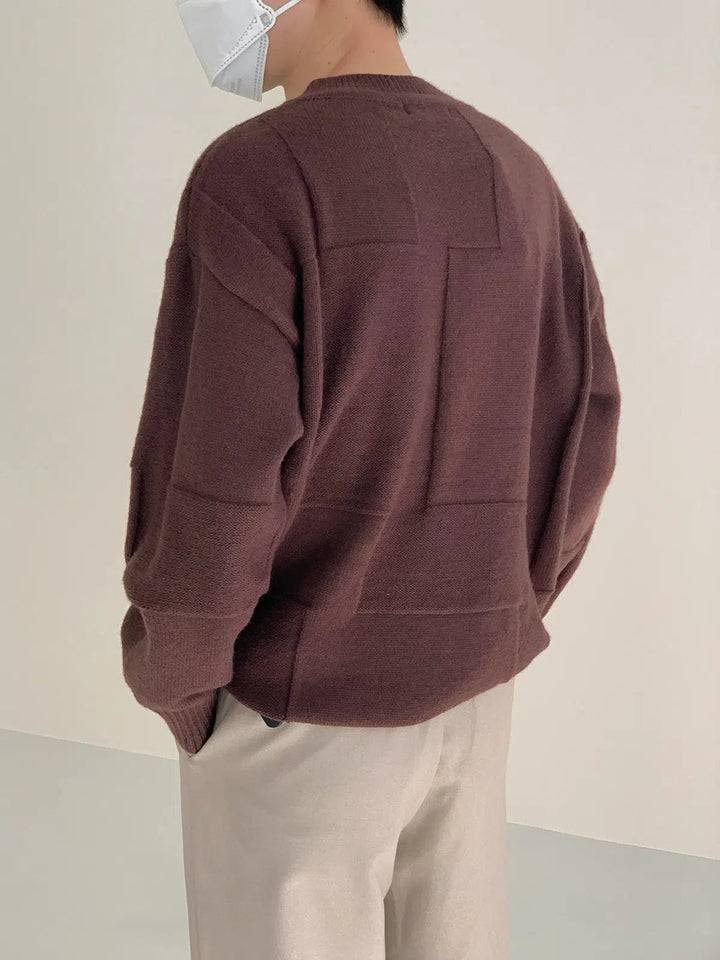 Three-dimensional Plaid Crew Neck Sweater