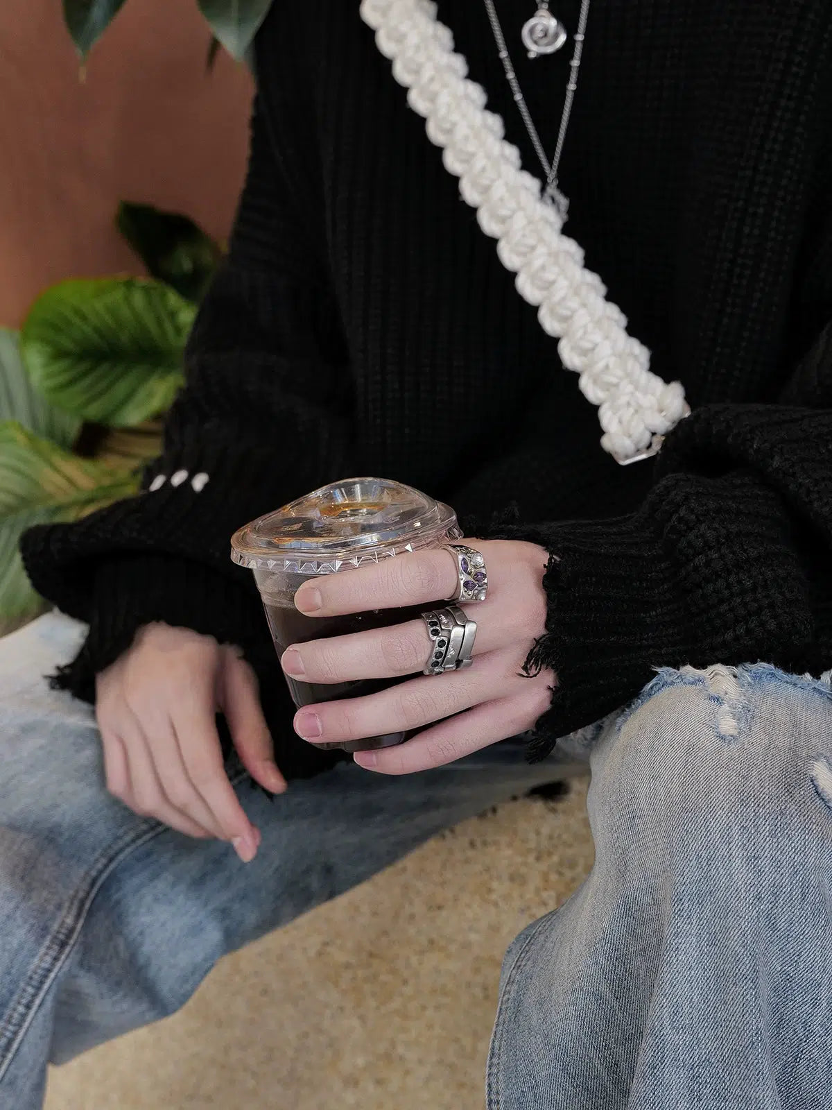 Three-piece Titanium Steel Set Diamond Ring