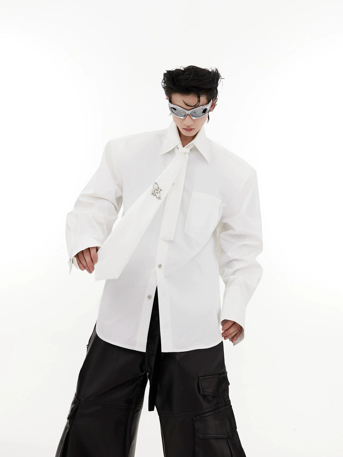 Tie Splicing Loose Cardigan Shirt