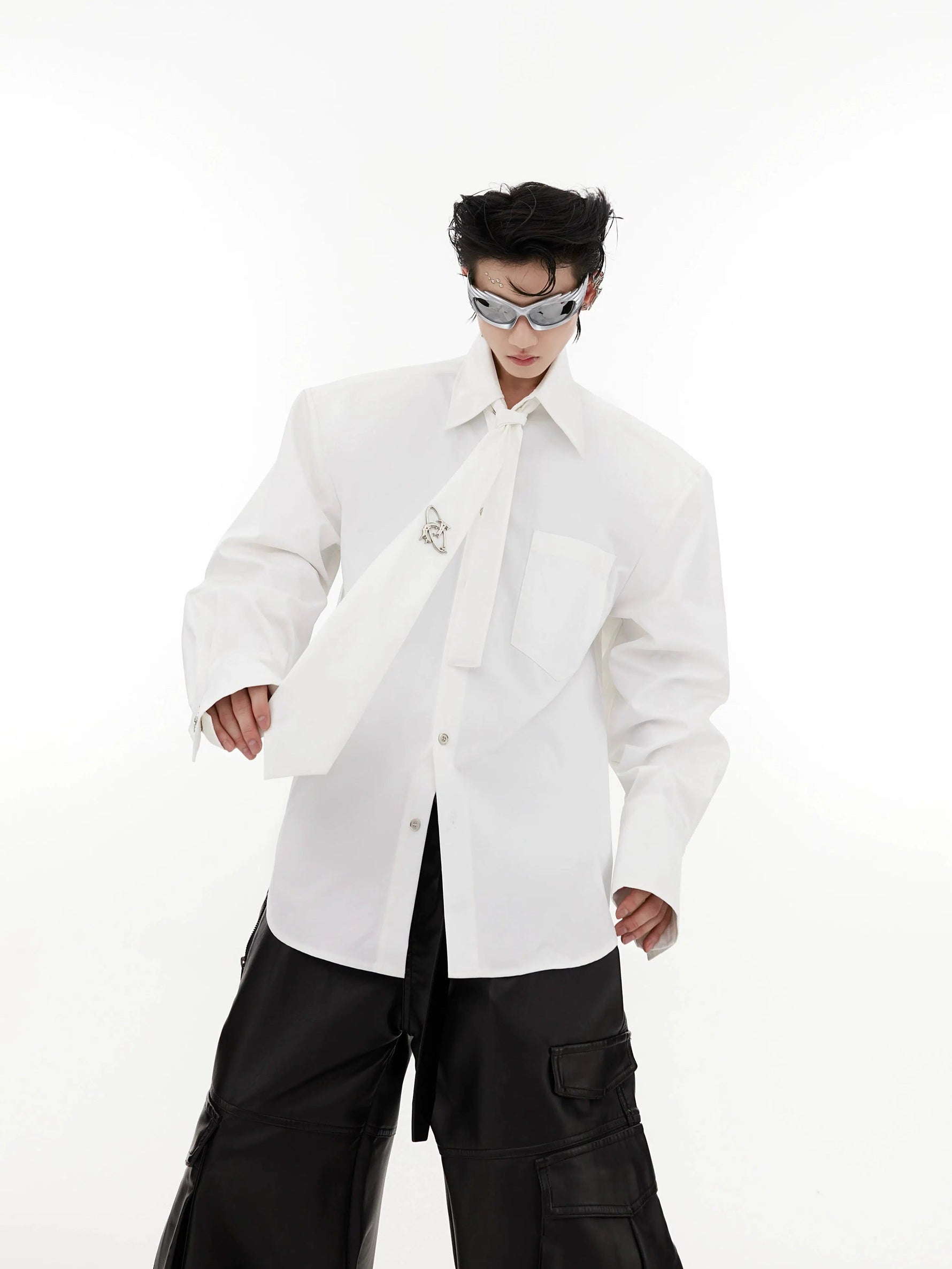 Tie Splicing Loose Cardigan Shirt