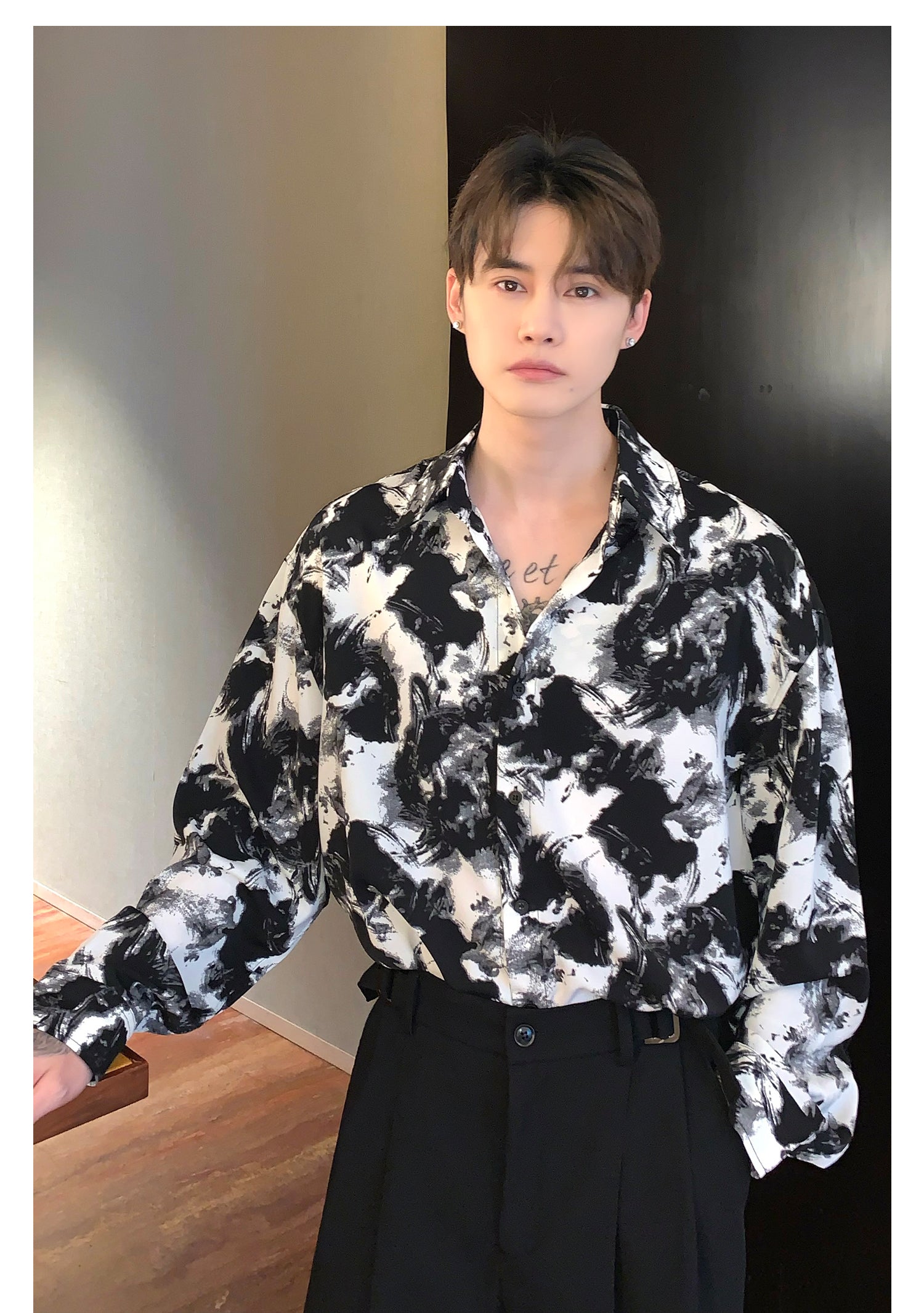 Tie-dye Contrast Color Lapel Shirt