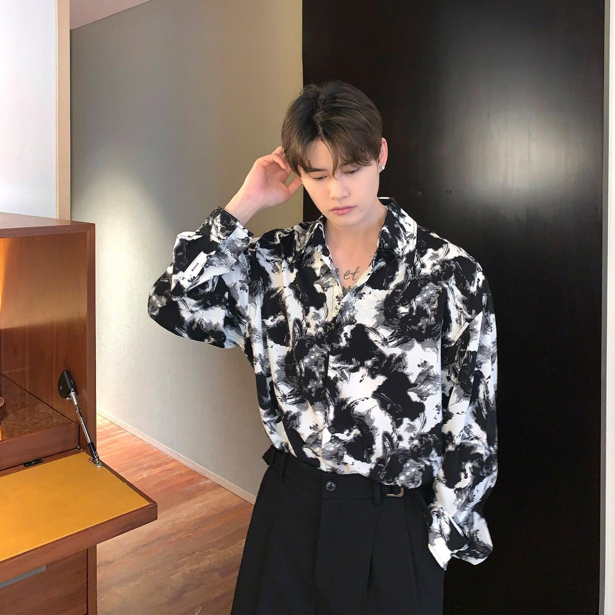 Tie-dye Contrast Color Lapel Shirt