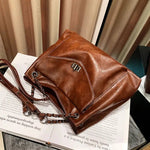 Turn Lock Closure Leather Handbag