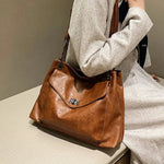 Turn Lock Closure Leather Handbag