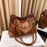 Turn Lock Closure Leather Handbag