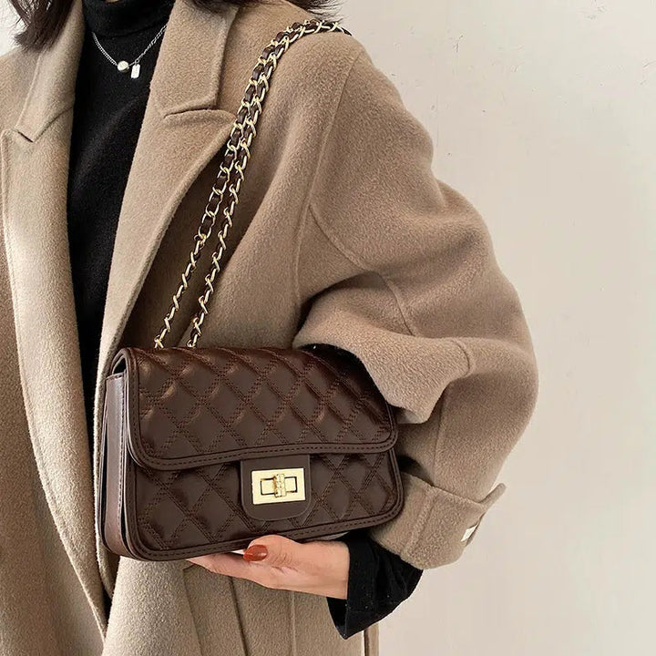 Turn Lock Closure Quilted Chain Bag