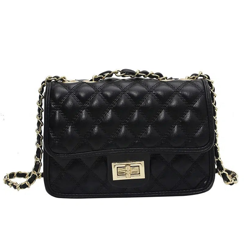 Turn Lock Closure Quilted Chain Bag