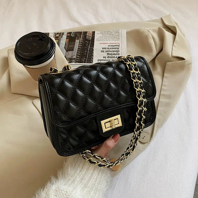 Turn Lock Closure Quilted Chain Bag