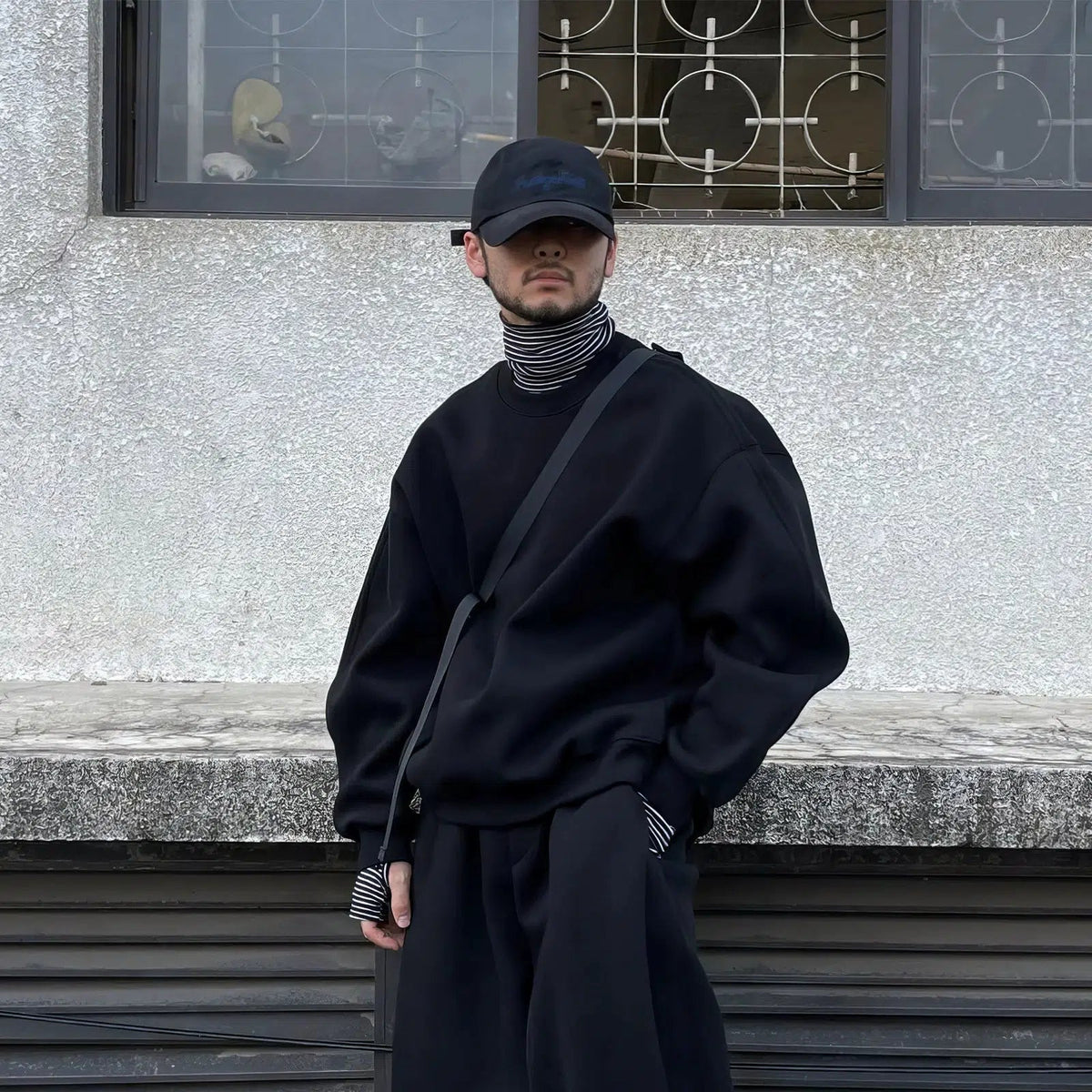 Turtleneck Black And White Striped Shirt