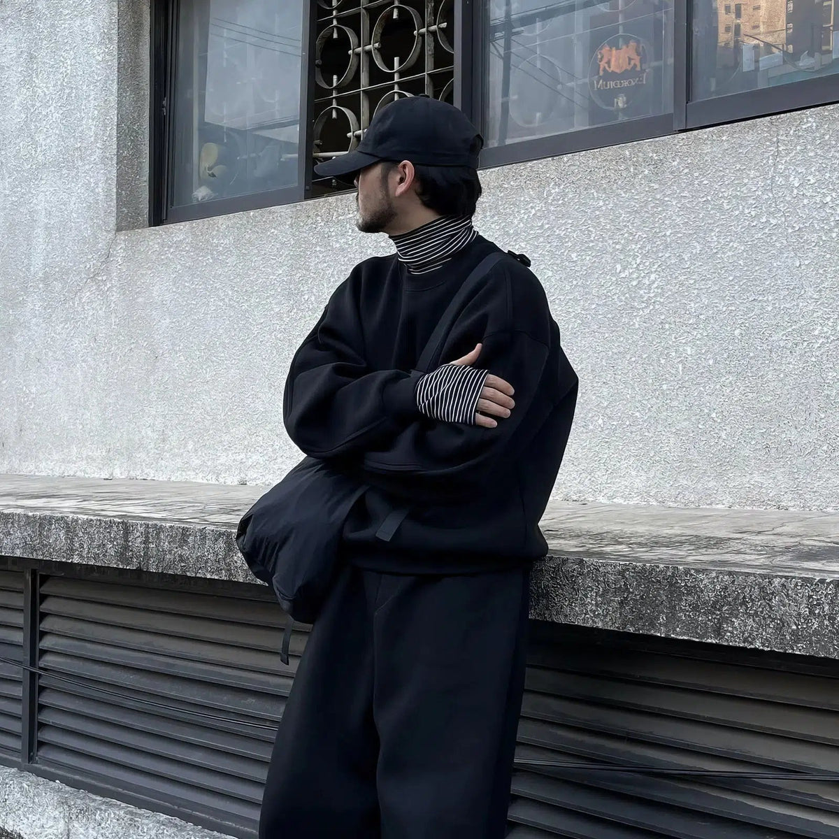 Turtleneck Black And White Striped Shirt