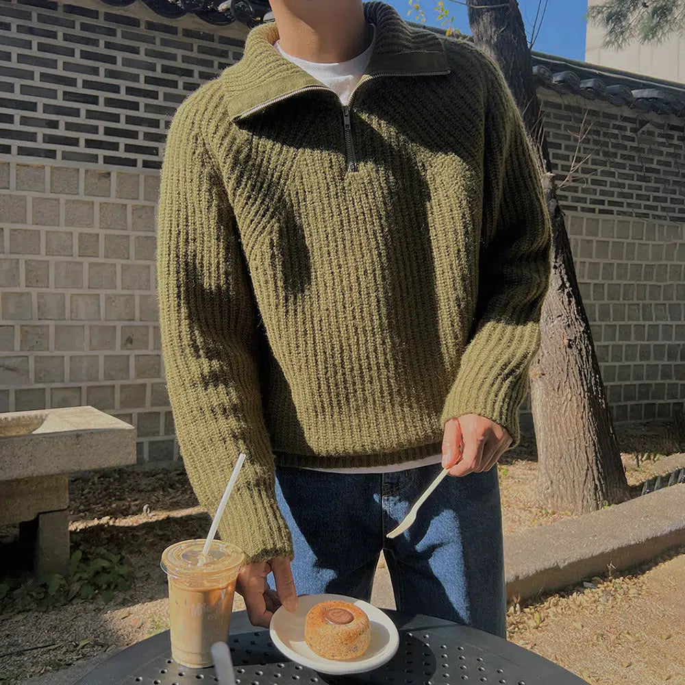 Turtleneck Half-zip Lapel Sweater