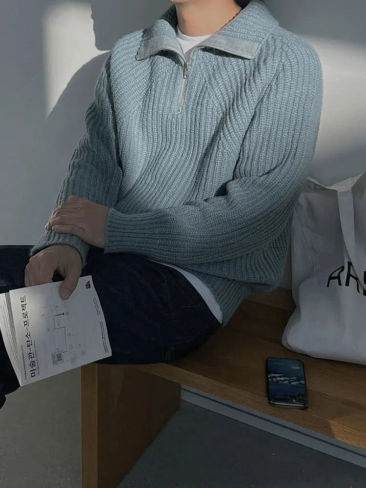 Turtleneck Half-zip Lapel Sweater