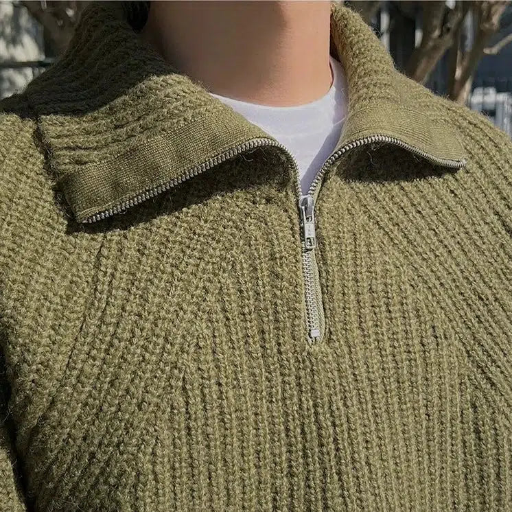 Turtleneck Half-zip Lapel Sweater