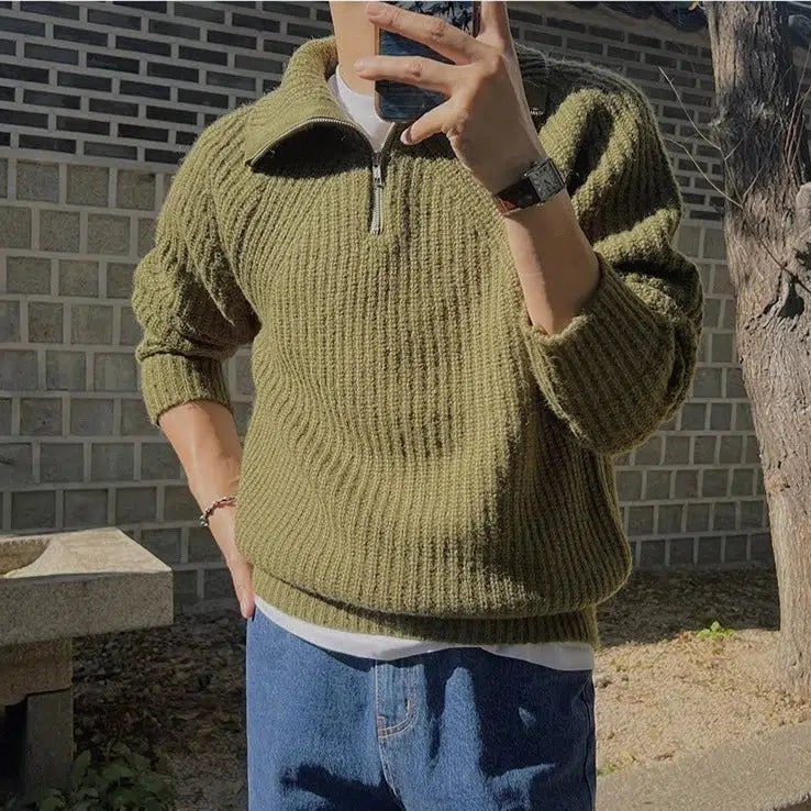 Turtleneck Half-zip Lapel Sweater