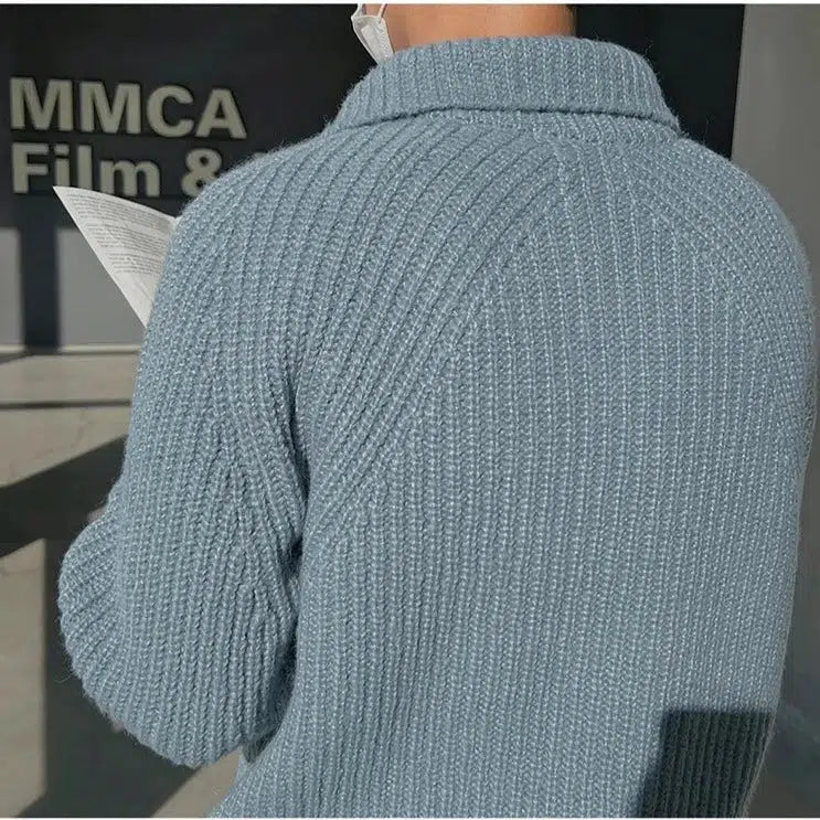 Turtleneck Half-zip Lapel Sweater