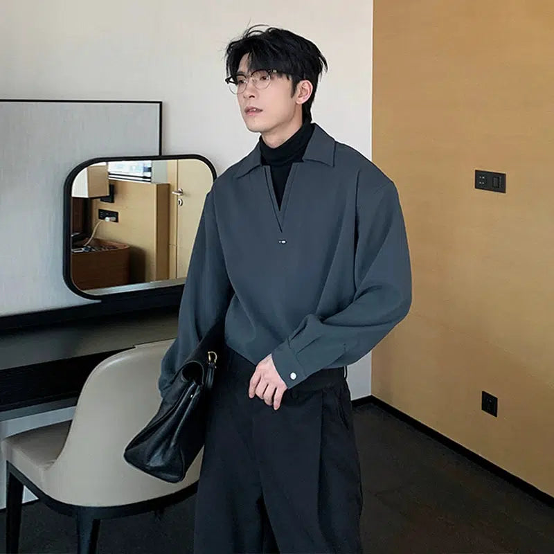 Turtleneck Patchwork Long Sleeve Shirt