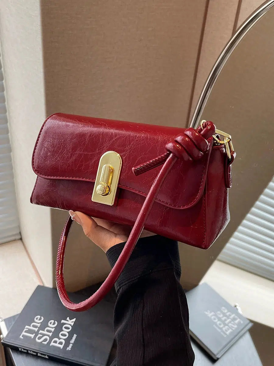 Twist Lock Closure Leather Shoulder Bag
