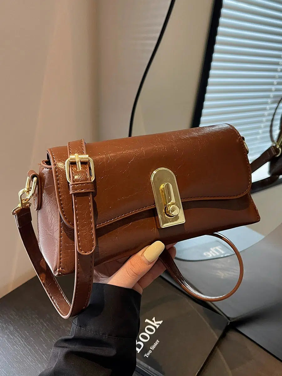 Twist Lock Closure Leather Shoulder Bag