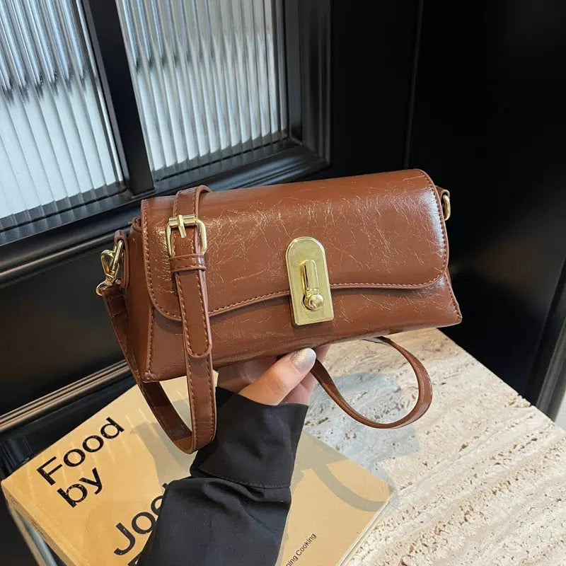 Twist Lock Closure Leather Shoulder Bag