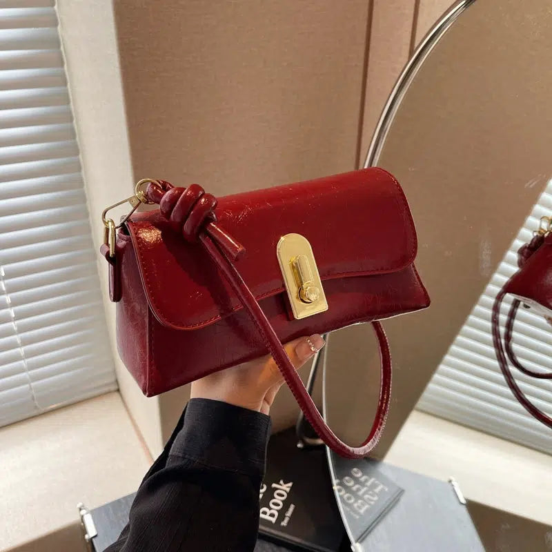 Twist Lock Closure Leather Shoulder Bag
