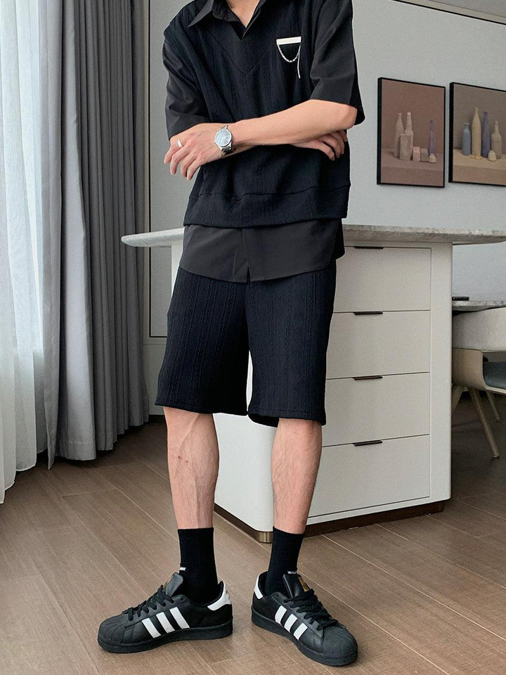 Two-Piece Pleated Shirt & Track Shorts
