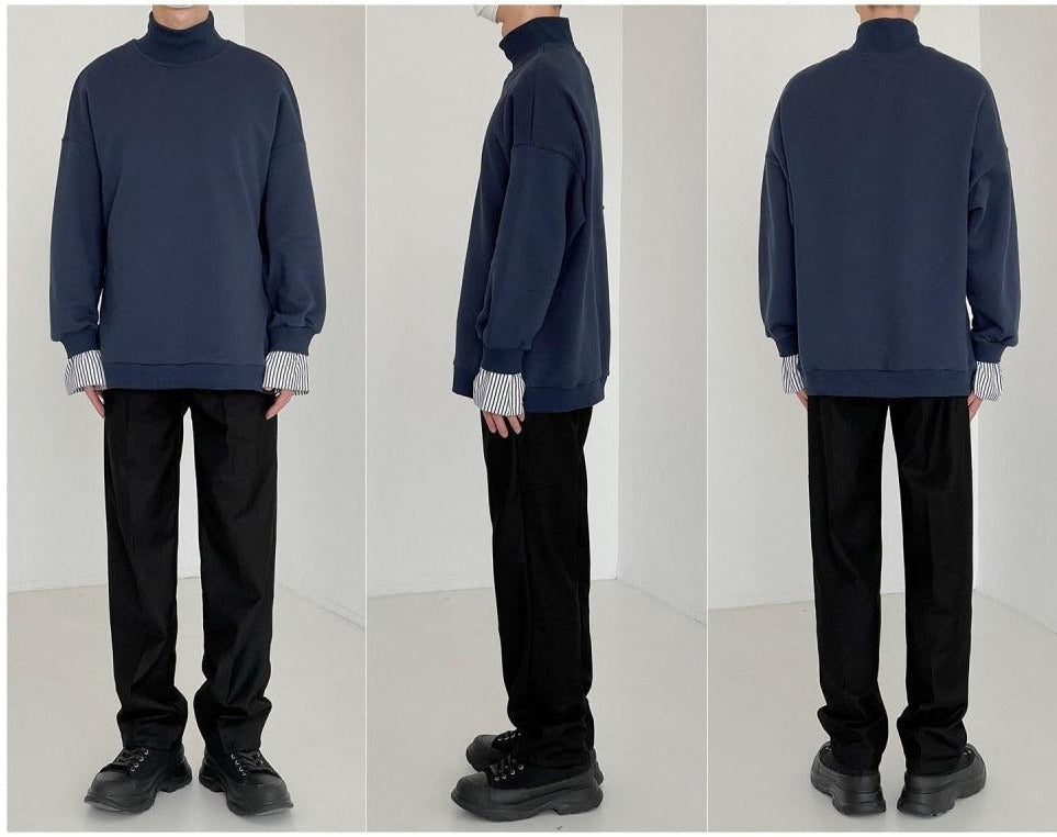 Two Piece Turtleneck Sweatshirt With Striped Sleeves