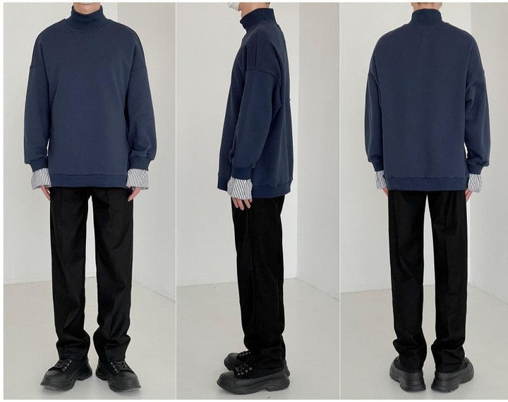Two Piece Turtleneck Sweatshirt With Striped Sleeves