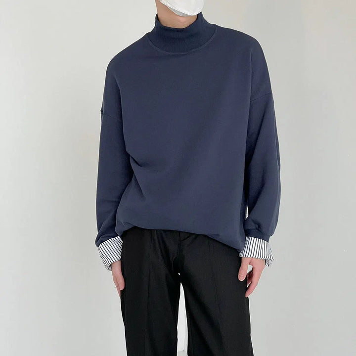 Two Piece Turtleneck Sweatshirt With Striped Sleeves