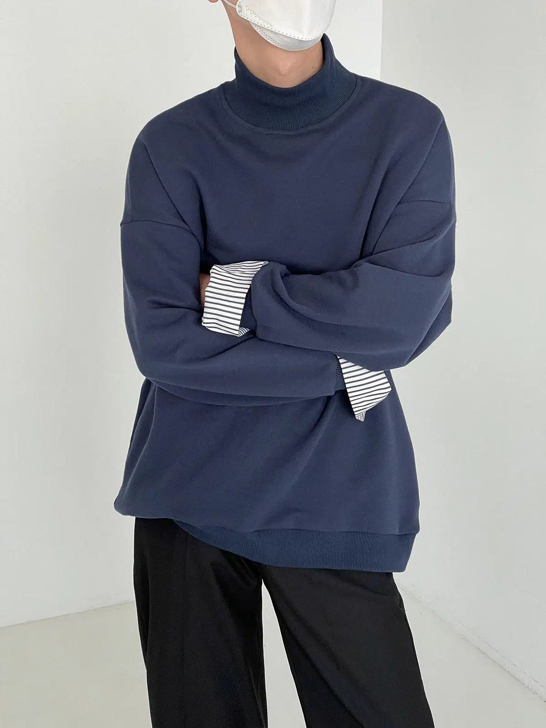Two Piece Turtleneck Sweatshirt With Striped Sleeves