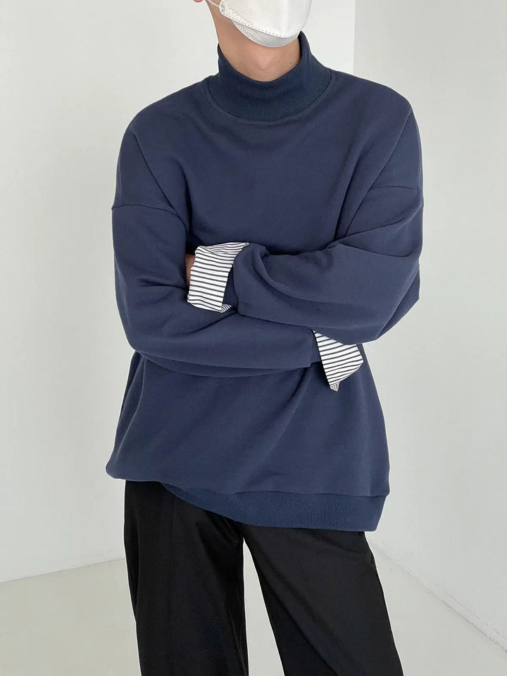 Two Piece Turtleneck Sweatshirt With Striped Sleeves