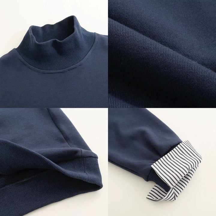 Two Piece Turtleneck Sweatshirt With Striped Sleeves