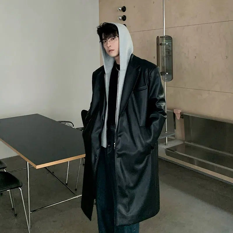 Two-piece Hooded Faux Leather Coat
