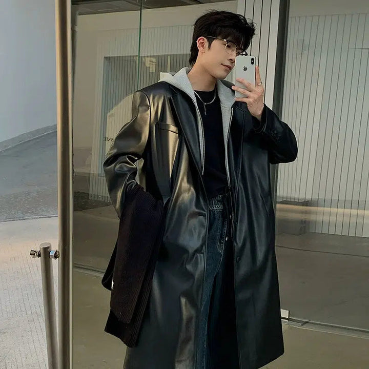 Two-piece Hooded Faux Leather Coat