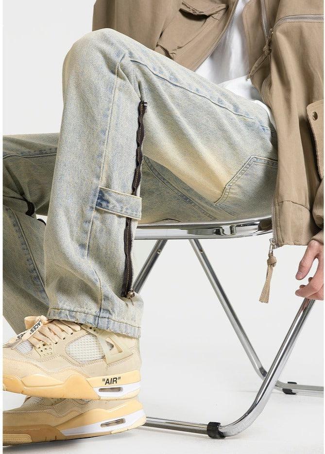 Unisex Retro Slim Fit Zipper Jeans