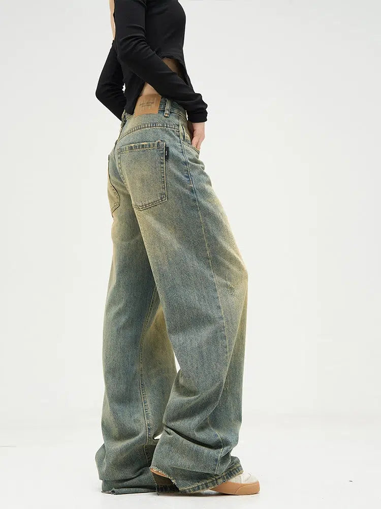 Unisex Washed Retro Wide-leg Pants