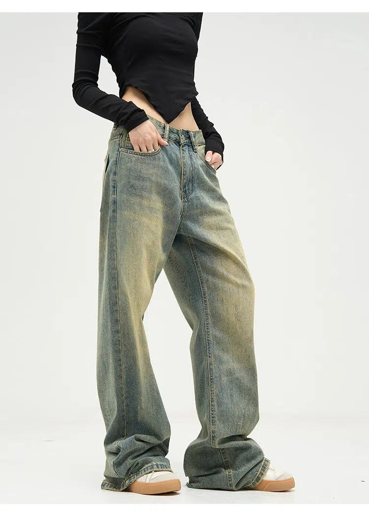 Unisex Washed Retro Wide-leg Pants