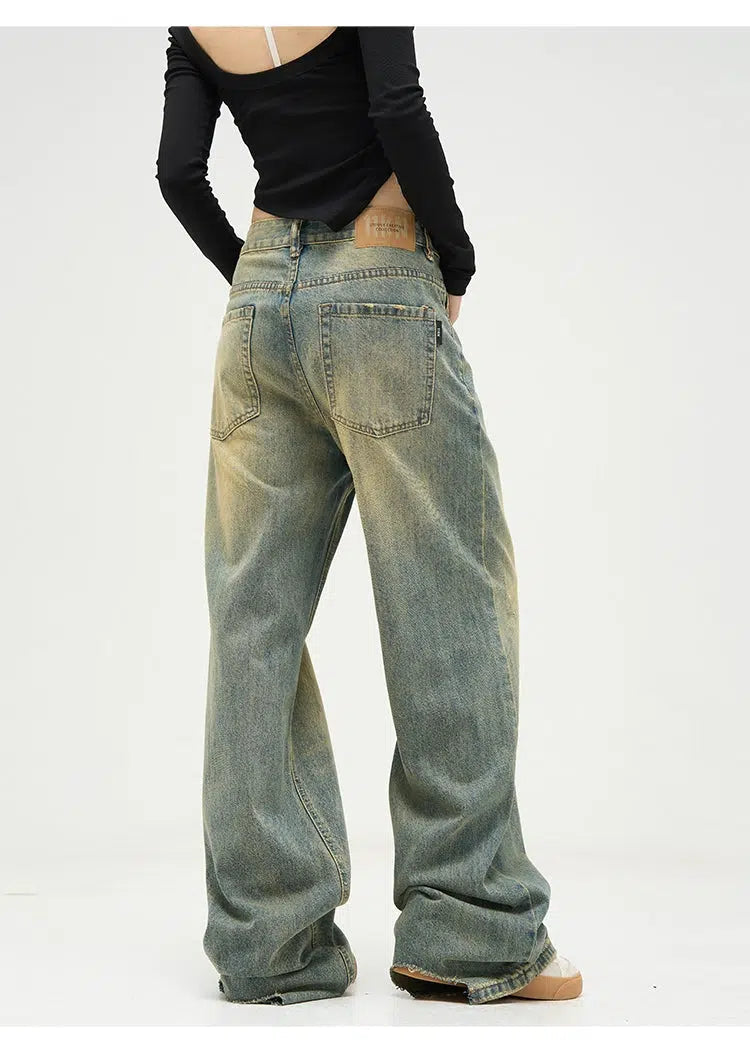 Unisex Washed Retro Wide-leg Pants
