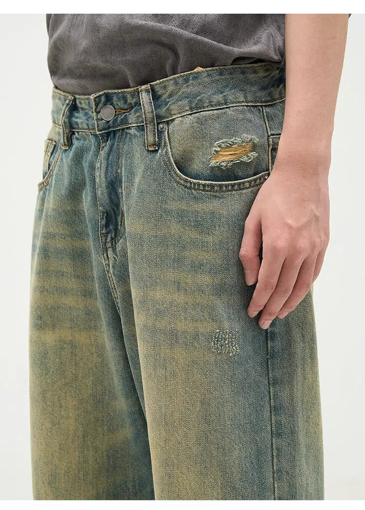 Unisex Washed Retro Wide-leg Pants