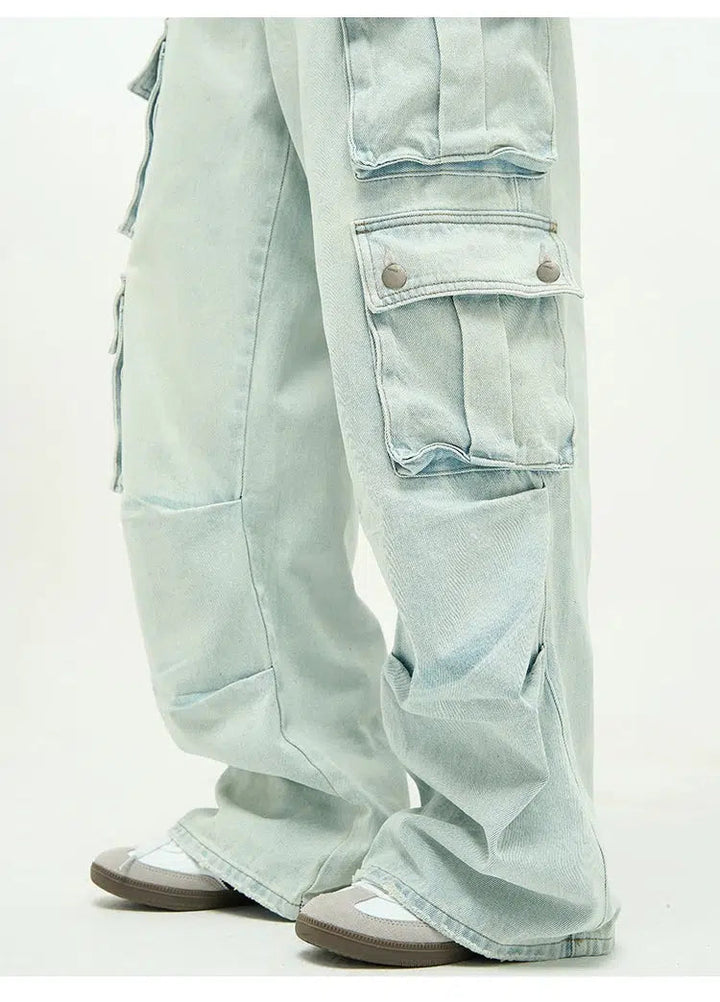 Unisex Wide-leg Multi-pocket Jeans