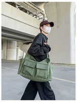 Utility Pockets Casual Canvas Shoulder Bag