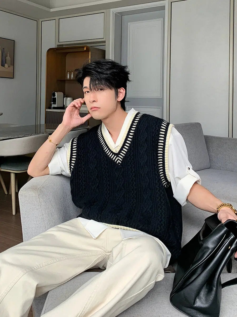 V-Neck Cable Knit Vest