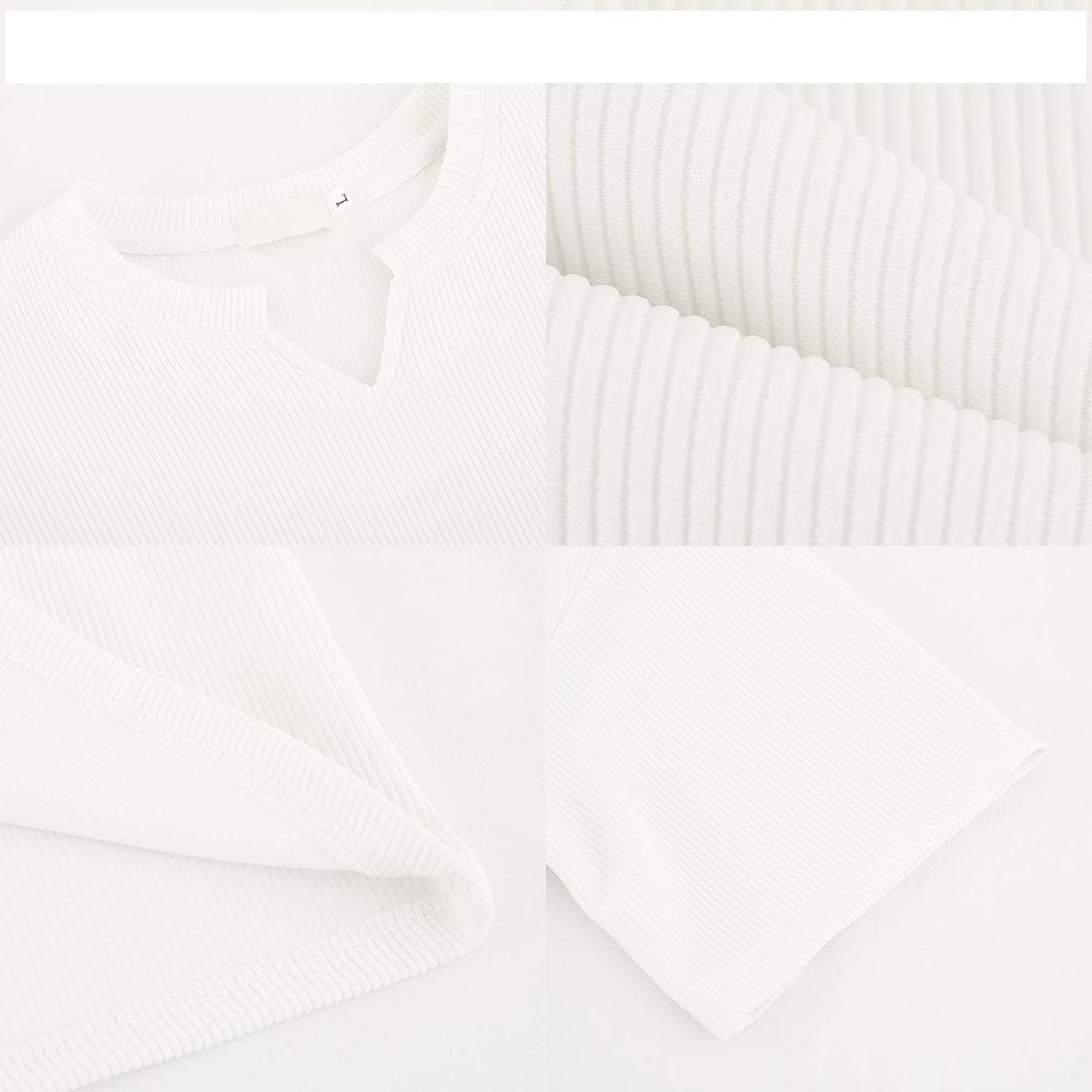 V-Neck Design Pleated T-Shirt