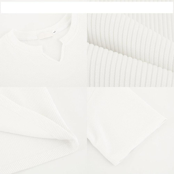 V-Neck Design Pleated T-Shirt