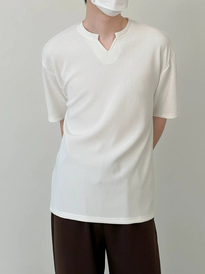 V-Neck Design Pleated T-Shirt